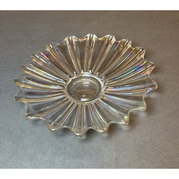 Vntg Iridescent Carnival Glass Federal Glass Shallow Bowl Celestial Serving Dish - Picture 2 of 7